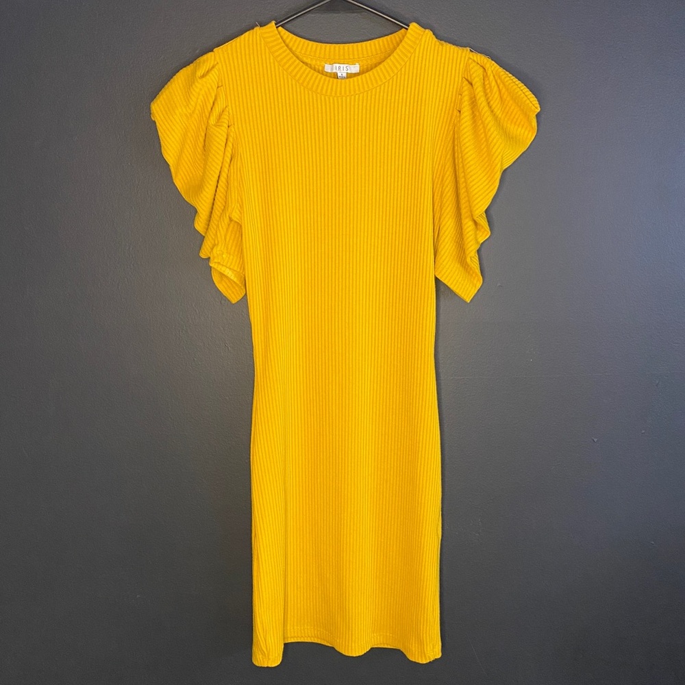 Iris Bodycon Puffed Sleeve Dress US women’s small Mustard